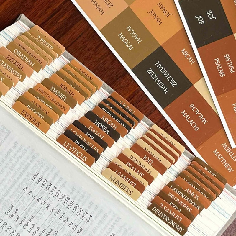 thinkor Reposition Laminated Bible Tabs, Large Print Stickers, Easy to Read & Apply Bible Tabs for Women & Man (Autumn Wood) - Image 1